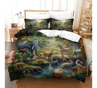 Duvet Cover Sets Jungle Wildlife, Bedding Set 3D Pattern Rainforest Animal Paradise Quilt Cover 3 Piece, Comforter Cover with Zipper Closure For Kids Boys Teen Bedroom Decor Single（140x200cm）