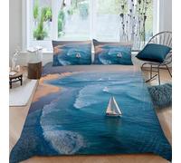 Duvet Cover Sets king 3D Beach Sailboat Quilt Cover Soft Microfiber Comforter Cover With Zipper Closure Bedroom and 2 Pillowcase Landscape Art Bedding Sets for Kids Teens and Adults