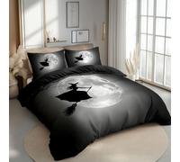Duvet Cover Sets King Reversible, Duvet Covers Fantasy Witch Moon Printed with Pillowcases, Black Bedding set Brushed Microfiber Washable