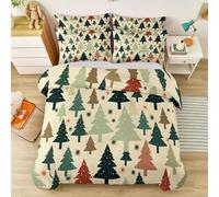 Duvet Cover Sets King Size (230 X 220 Cm) Christmas Christmas Tree Stars Beige - 3 Pcs Bedding Set With 2 Pillowcases, Soft Polyester Cotton Adults Quilt Cover With Zipper