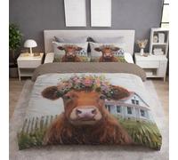 Duvet Cover Sets - Luxury Microfiber Printing Cot Bed Duvet Cover 120 x 150 CM 2 Piece - Comfort Non Lron Smoothness Bedding Set with Zipper ClosureGreen Cute Animals Cow