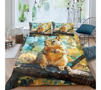 Duvet Cover Sets Microfiber Bedding Single 135X200 Cm Animal Squirrel Bed Set Ultra Soft 3D Quilt Covers Duvet Set With Pillowcases Fade And Wrinkle Resistant For Boys Girls Kids Room-940978945697059