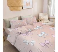 Duvet Cover Sets Minimalist Style Cartoon Bow Ultra Soft With Zipper Closure And Pillowcases Double 200 X 200 Cm For Kid Teens Boys And Girls Man, Modern Bedroom Decor 3 Pcs Bedding Set Light Pink