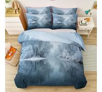 Duvet Cover Sets Misty Forest Lake Tranquility Reversible Bedding & Linen Bed Set With Pillowcases 200 x 200 cm Cover Sets Soft Printed Luxury Luxury Bedding Set Brushed White