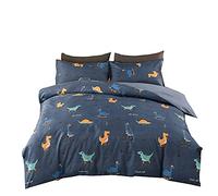 Duvet Cover Sets Pillowcases 3pcs Polyester, Treer Single Double Super King Size Bedding Soft Comfortable, Cartoon Dinosaur Printed Bed Set - Quilt Cover and 2*Pillow Case (navy blue,220x240cm)