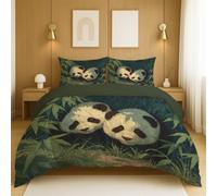 Duvet cover sets Polyester fluffy Polyester with Pillow cases（50 * 75） for Kids Bedroom Green Panda Cute Realistic,Super King 260x220cm(86" x 102")