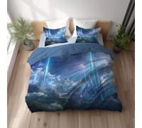 Duvet Cover Sets Premium Microfiber Fabric Ultrasoft Skin-Friendly Bedding Quilt Cover Set Reversible Invisible Zipper Closure Design Single (135 x 200 cm) Blue Sci-Fi Architecture Spaceship