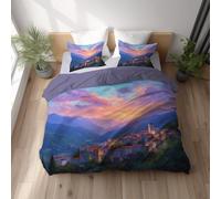 Duvet Cover Sets Premium Microfiber Fabric Ultrasoft Skin-Friendly Bedding Quilt Cover Set Reversible Invisible Zipper Closure Design Single (135 x 200 cm) Blue Landscape Architecture Mountains