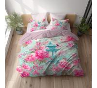 Duvet Cover Sets Premium Microfiber Fabric Ultrasoft Skin-Friendly Bedding Quilt Cover Set Reversible Invisible Zipper Closure Design King (230 x 220 cm) Pink Architecture Pavilion Flowers