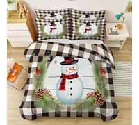Duvet Cover Sets - Premium Microfibre Christmas Snowman Plaid Reversible Printed Duvet Cover Sets - Double Size Ultrasoft Bedding Sets With Pillowcases Zipper Closure, White