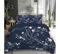 Duvet Cover Sets Reversible Soft Flowers And Branches Simple And Elegant Duvet Set Double Microfiber Hypoallergenic Quilt Cover Bedding Sets With 2 Pillowcases 200 X 200 Cm, Dark Blue