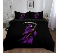 Duvet Cover Sets Single 100% Brushed Microfiber Reversible Hotel Quality, Death Scythe Mystery, Bedding Non Iron Breathable Hypoallergenic Cosy Soft, Easy Care 135 x 200 cm Black