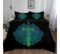 Duvet Cover Sets Single 100% Brushed Microfiber Reversible Hotel Quality, Decoration Sword Pattern Fantasy, Bedding Non Iron Breathable Hypoallergenic Cosy Soft, Easy Care 135 x 200 cm Black