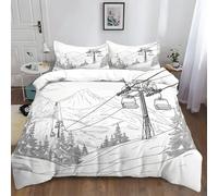 Duvet Cover Sets Single 135x200 cm Sketch Mountain Ski Lift 3D Printing Duvet Cover Easy Care Bed Linen Soft Cosy Polyester Cotton Bedding Sets with Pillowcases