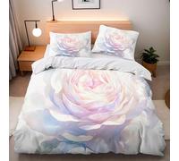 Duvet Cover Sets Single Duvet Cover Set 3D Print Pink Roses Plant Single Bedding Sets Microfiber Bedding Set 3pcs 135x200 cm+2 Pillowcases 50x75 With Zip Corner Ties Bedroom Decor