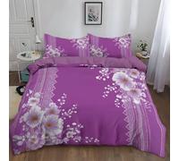 Duvet Cover Sets Single Retro Bedding Microfiber 135 x 200 cm Flowers Borders Lace, 3Pcs Bed Set breathable Soft Reversible Comforter, for Children teenager Adults Quilt Cover Decor Bedroom, Purple