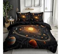Duvet Cover Sets Single, Science Fiction Space Interstellar Orbit Soft Zipper 3 Piece Comforter Covers and Pillowcases - Easy Care Breathable 135 x 200 cm Bedding Set For Youth Adult Quilt Cover Black
