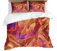 Duvet Cover Sets Single Size - 3 Pieces Orange And Purple Mixed Color Splash Ink Abstract Luxury Art Microfiber Polyester Bedding Set, Ultra Soft Quilt Duvet Cover 135X200Cm With 2 Pillowcases, For