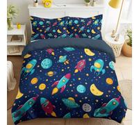 Duvet Cover Sets Single Size, Duvet Covers Cartoon Fun Adventure Space Theme Sci-Fi Technology Rocket Planet with Pillowcases, Bedding set Brushed Microfiber 53" x 79" for Kids and Adults