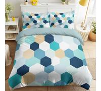 Duvet Cover Sets Single Size, Duvet Covers Modern Geometry Honeycomb Hexagon Blue Green Gradient Repeat with Pillowcases, Bedding set Brushed Microfiber 53" x 79" for Kids and Adults