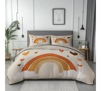 Duvet Cover Sets Small Double, Bohemian Cute Clouds Reversible Printed Quilt Cover 59" x 79", Cream Bedding Set, Ultra Soft Comforter Cover with Zipper Closure