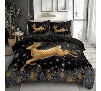 Duvet Cover Sets - Soft Printed Premium Microfiber Reversible Bedding Set - Hypoallergenic Luxury Quilt Cover, Super King Bedding Sets With Zipper Closure 260 x 220 cm, Black Fantasy Glow Stars Deer
