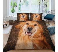 Duvet Cover Sets super king 3D Golden Retriever Quilt Cover Soft Microfiber Comforter Cover With Zipper Closure Bedroom and 2 Pillowcase Dog Animal Bedding Sets for Kids Teens and Adults