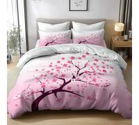 Duvet Cover Sets Super King Size 220x260cm Pink Cherry Blossom Tree 3D Printing Duvet Cover Easy Care Bed Linen Soft Cosy Polyester Cotton Bedding Sets with Pillowcases