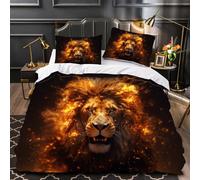 Duvet Cover Sets Super King Size Lion Boy Man Bedding Set with Zipper Fire Animals for Kids Teens 3 Pieces Microfiber Comforter Cover 3D Quilt Cover