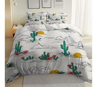 Duvet Cover Sets Super King Size, Reversible Simple Hand-Drawn Cactus Printed Bedding Quilt Cover Soft Microfiber Bedding Set with 2 Pillowcases (3 Pieces, 220 x 260 cm) White