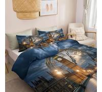 Duvet Cover Sets Surrealism Urban Architecture Super King 260 X 220 Cm, Ultra Soft Microfiber Luxury Non Iron Quilt Cover With Zipper Closure, Hypoallergenic Bedding Set Dark Blue