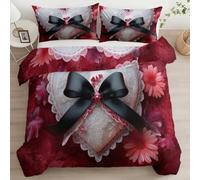 Duvet Cover Sets Valentine'S Day Theme Cartoon Heart Shape Soft With Zipper Closure And Pillowcases Single 135 X 200 Cm For Kid Teens Boys And Girls Man, Modern Bedroom Decor 3 Pcs Bedding Set Claret