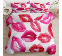 Duvet Cover Sets Valentine'S Day Theme Lip Print Ultra Soft With Zipper Closure And Pillowcases Single 135 X 200 Cm For Kid Teens Boys And Girls Man, Modern Bedroom Decor 3 Pcs Bedding Set Pink