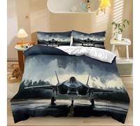 Duvet Cover Sets Watercolor Military Fighter Plane Pattern Quilt Bed Cover Bedroom Collection Gray Black Soft Microfiber Cover Set Single for Boys Children Kids Bedding Set Decor Modern