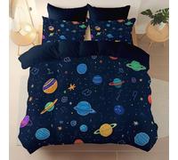 Duvet Cover Sets with 2 Pillowcases Double - Dark Blue Lightweight Soft Microfiber Hand-Drawn Doodle Planet Illustration Printed Quilt Cover Set with Zipper Closure for Teens Boys Girls Bedding Decor