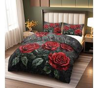 Duvet Cover Single 140x200cm Vintage Botanical Bedding Set with 2 Pillowcases,Red Rose Soft Microfiber Lightweight Quilt Cover for Kids Girls Boys Teens Room Decor