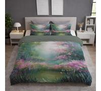 Duvet Cover Single -2 Piece Microfiber Bedding Set for Boys & Girls Premium Reversible Illustration Art Plants Design 135 x 200 cm Zip Closure Soft and Comfortable Green