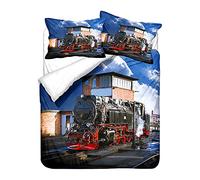 Duvet Cover Single Child Adult 3D Train Digital Printing Duvet Cover Black Gray Retro Steam Train Theme Bedding Set Microfiber Duvet Set Train Track Pillow Case (Grey,135 x 200 cm)