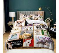 Duvet Cover Single 53x79 inch Bedding Single Bed Set with 2 Pillowcases, Cute Animal Chihuahua Theme Hypoallergenic Soft Breathable Duvet Cover 3pcs, MultiColorful Non Iron Microfiber Bed Covers