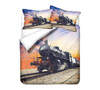 Duvet Cover Single Child Adult 3D Train Digital Printing Duvet Cover Black Gray Retro Steam Train Theme Bedding Set Microfiber Duvet Set Train Track Pillow Case (Orange,135 x 200 cm)