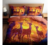 Duvet Cover Single Fawn Sunset Forest Premium Microfiber Reversible Duvet Cover, Double 200 x 200 cm 3 PCs - Ultra soft Hypoallergenic Luxury Quilt Cover Bedding Sets with 2 Pillow Cases, Light Brown