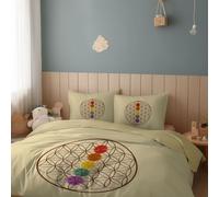Duvet Cover Single Flower Of Life Chakra Premium Microfiber Reversible Duvet Cover, Double 200 x 200 cm 3 PCs - Ultra soft Hypoallergenic Luxury Quilt Cover Bedding Sets with 2 Pillow Cases, Yellow