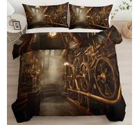 Duvet Cover Single Microfiber Bedding Set, Retro Steam Engine Print Duvet Quilt Cover & Pillowcase With Zipper Closure, Super Soft Bedding Set for Adult Kids Teens, Caramel Color