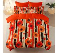 Duvet Cover Single, Pastoral Plants Flowers Stripes Bedding, Easy Care Soft Vintage Illustration Microfibre Quilt Cover With Pillowcase,for Girls Teens Adults, Orange Red