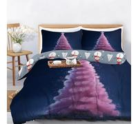 Duvet Cover Single Reversible Star pink glitter realistic Christmas tree Bedding reversible holiday bed set with Zipper pillowcases Dark blue Quilt Cover for All Seasons Soft Microfiber Adults & Kids