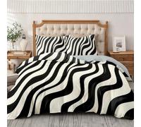 Duvet Cover Single Size 135x200 Wavy Stripe Geometric Bedding Set | Duvet Quilt Cover Set, 3D Zebra Abstract Bedding Set Soft Cosy Breathable Comforter Covers and Pillowcase H-380