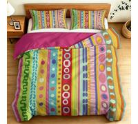 Duvet Cover Single Size 3 Pieces Modern Chic Abstract Geometric Circle Bedding Sets for Teens Boys Girls with Pillowcases, Pink Soft Reversible Quilt Cover 135 x 200 cm with Zipper Closure