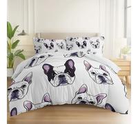 Duvet Cover Single Size, Cartoon French Bulldog Printed Reversible Bedding Sets - 135 x 200 cm Bed Duvet Covers Super Soft Quilt Covers with Zipper for Kids Adults, White