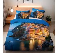 Duvet Cover Single Size Cinque Terre Bedding Set Soft Comforter Microfiber With 2 Pillowcases 50x75cm Seaside Town 3D Printed Quilt Cover With Zipper Closure For Kids Aldult
