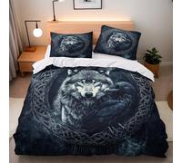Duvet Cover Single Size Crow Wolf Bedding Set Soft Comforter Microfiber With 2 Pillowcases 50x75cm Norse Mythology Compass 3D Printed Quilt Cover With Zipper Closure For Kids Aldult